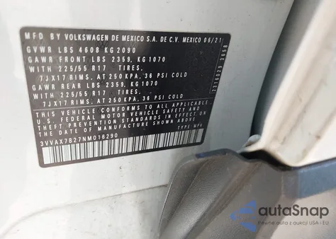 2022 Volkswagen Taos S z USA, uszkodzony, nr VIN 3VVAX7B27NM016290